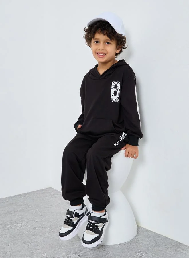 Styli Styli Boys Black Graphic Hoodie and Joggers Set