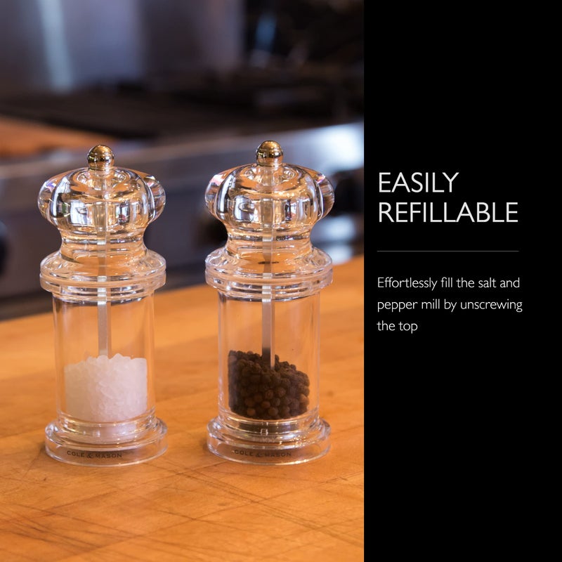 COLE & MASON 505 Salt and Pepper Grinder Set - Clear Acrylic Mills Includes Precision Mechanisms and Premium Sea Salt and Peppercorns - Image 5