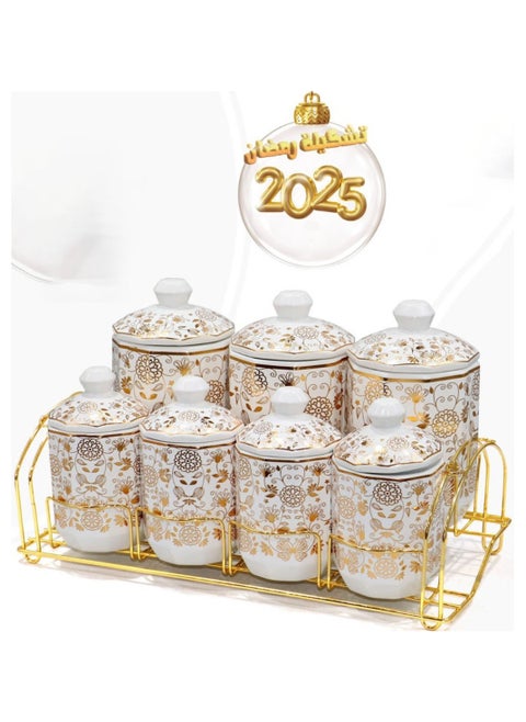 Ceramic Spice Jar Set with Gold Stand