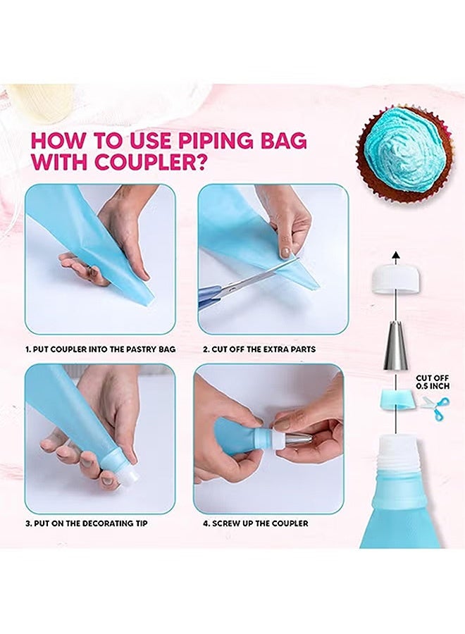 MXN 126 Pcs Cake Decorating Kit, 126Pcs Piping Bags and Tips Set, 11.8 Inch 100 Anti Burst Piping Bags, with 18 Piping Tips, 1 Reusable Pastry Bags, 3 Cake Scrapers, 2 Couplers, and 2 Icing Bags Ties - Image 3