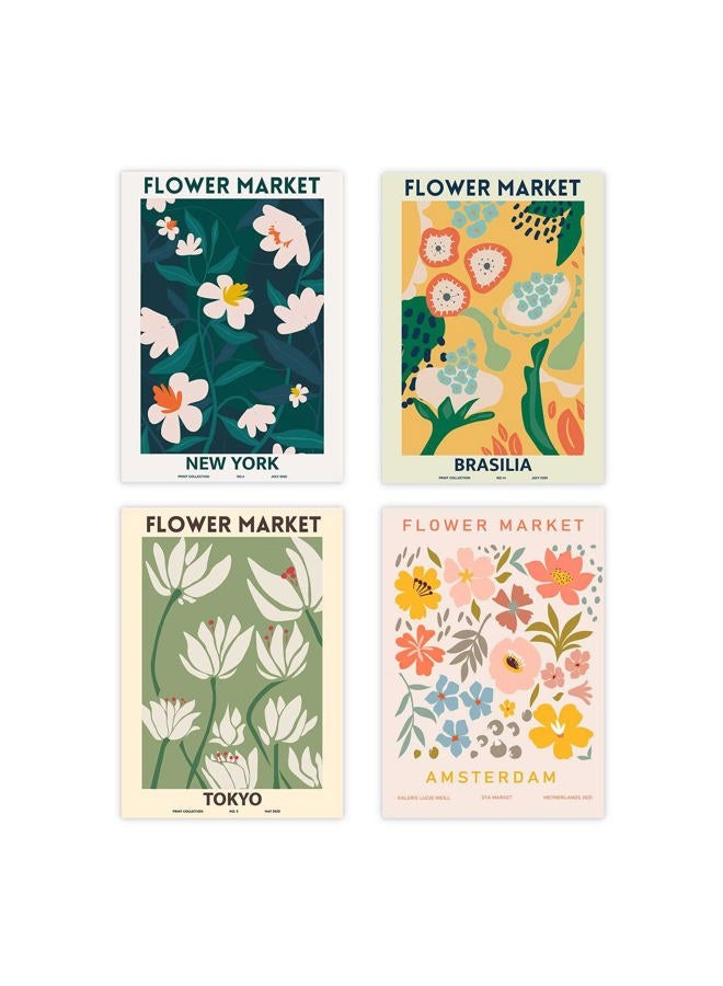 Canssape Flower Market Poster Prints Set of 4 Abstract Wall Art Prints 8"x10" Flower Wall Art Poster for Wall Decor Aesthetic Posters for Livingroom (Without Frame) - Image 1