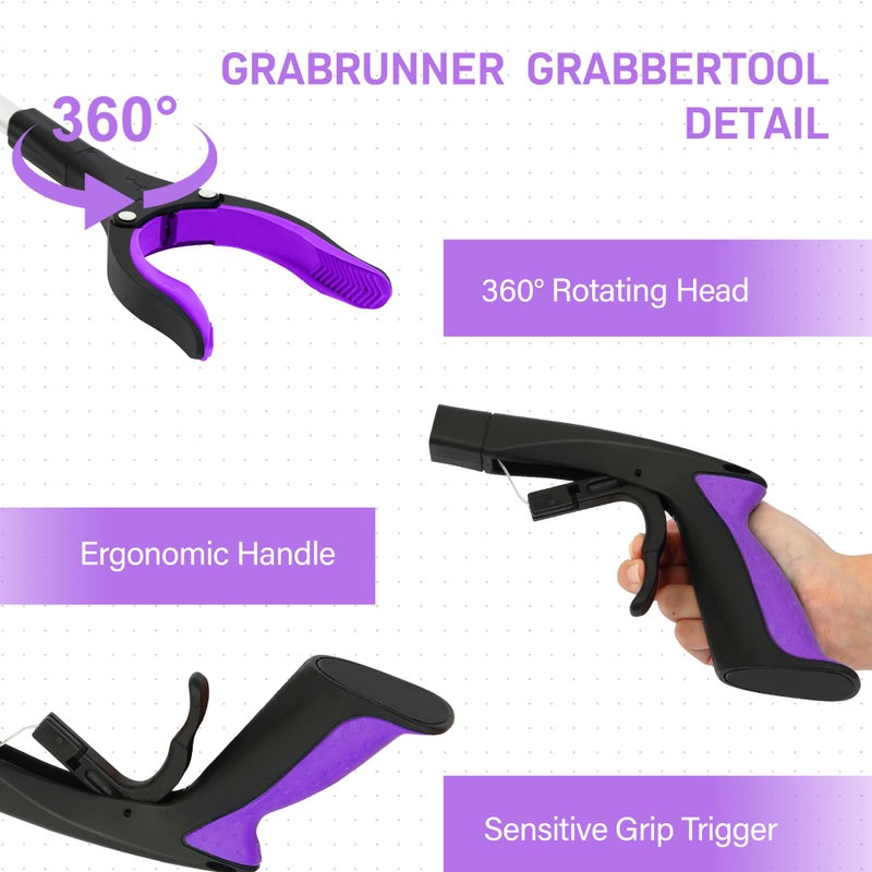 GrabRunner Grabber Reacher Tool - 32â€ Reacher Grabber Tool with Strong Magnetic and Swivel Head - FDA Registered Heavy Duty Pick Up Stick Grabbers for Seniors, Trash, Surgery Recovery Must Haves Gifts(Purple) - Image 3