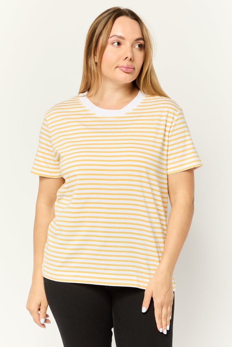 ESPRIT Women Crew Neck Short Sleeves Textured Top, Multi Color - Image 1