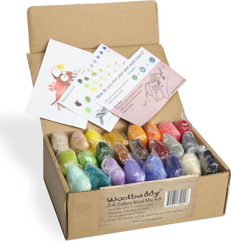 Woolbuddy Felting Wool Kit - 24 Vibrant Merino Wool Colors for Needle Felting, Wet Felting, and Crafts - Image 3