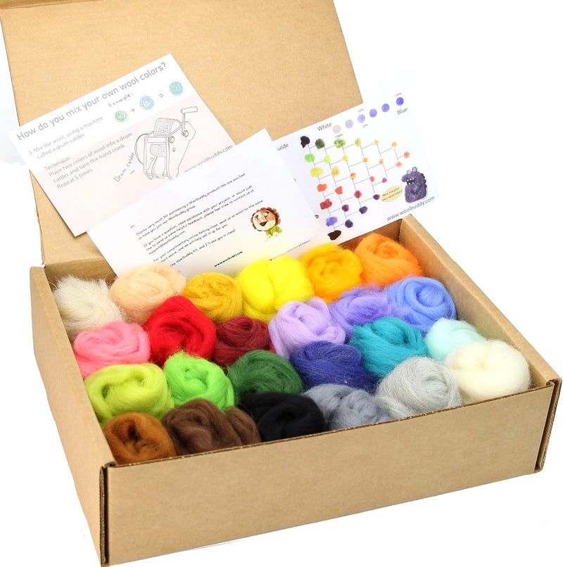 Woolbuddy Felting Wool Kit - 24 Vibrant Merino Wool Colors for Needle Felting, Wet Felting, and Crafts - Image 1