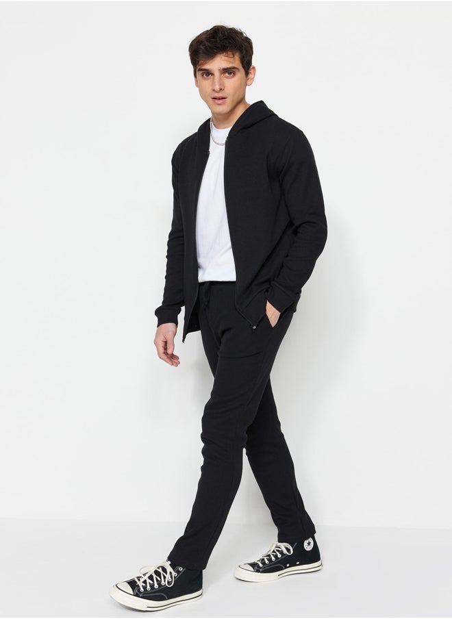 trendyol - Black Tracksuit Set Regular/Normal Cut Hooded Zipper Waffle TMNSS22EM0009 - Image 1
