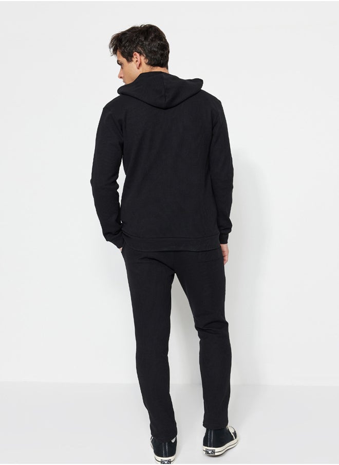 trendyol - Black Tracksuit Set Regular/Normal Cut Hooded Zipper Waffle TMNSS22EM0009 - Image 1