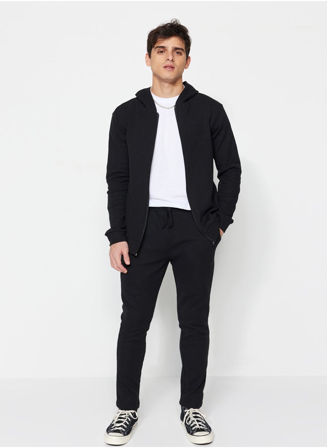 trendyol - Black Tracksuit Set Regular/Normal Cut Hooded Zipper Waffle TMNSS22EM0009 - Image 1