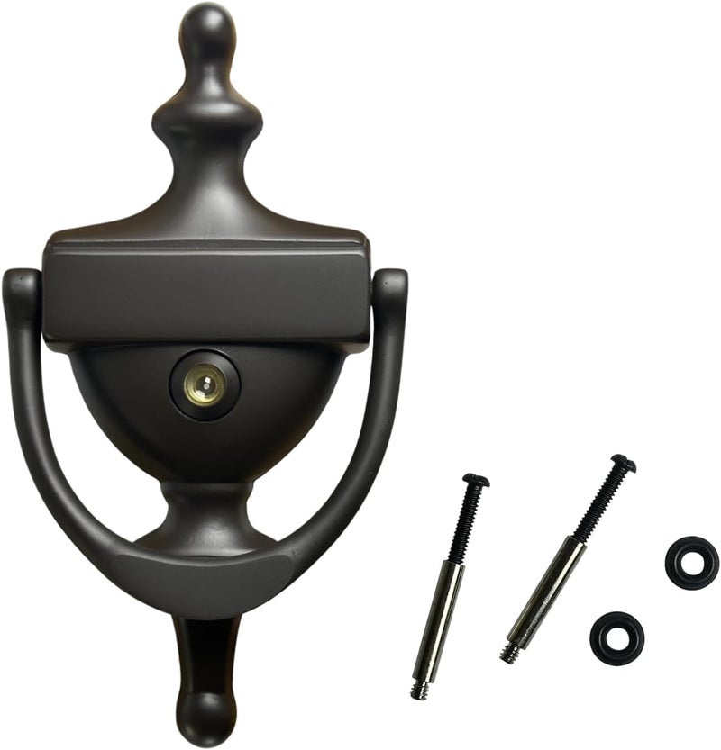 QCAA Solid Brass Door Knocker, 7", with 160 Degree Glass Len Door Viewer (UL Listed), Oil Rubbed Bronze, 1 Pack - Image 1