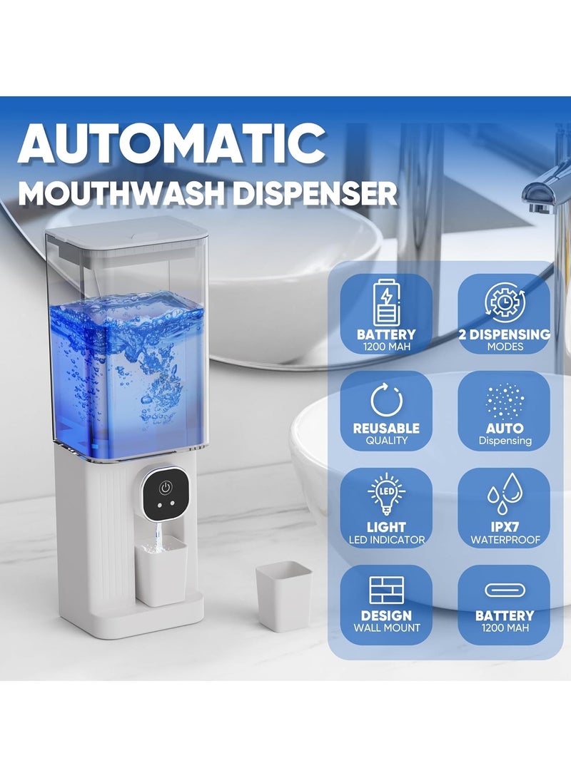 Automatic Mouthwash Dispenser for Bathroom,Bathroom Accessories 23.67 Fl Oz Dispensers with Magnetic Cups,Wall Mounted Dispenser,Suitable for All Age Groups(White) - Image 2
