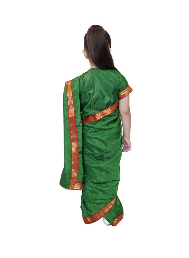 Kaku Fancy Dresses Indian Ethnic Wear Pre-Stiched Saree With Blouse -Green, 7-8 Years, For Girls - Image 3