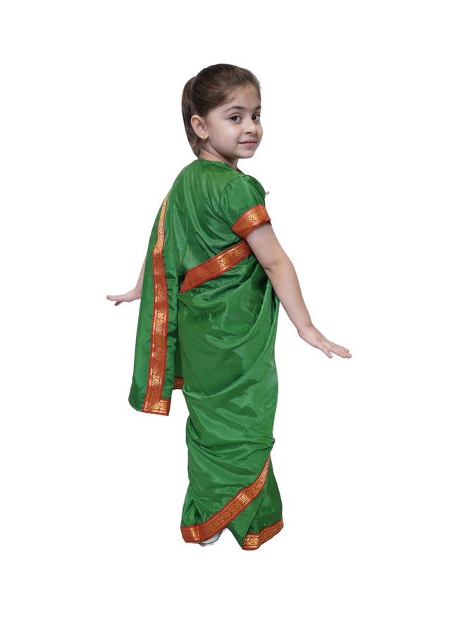 Kaku Fancy Dresses Indian Ethnic Wear Pre-Stiched Saree With Blouse -Green, 7-8 Years, For Girls - Image 2