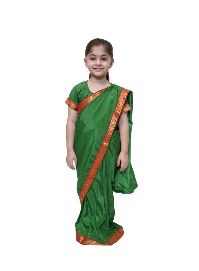 Kaku Fancy Dresses Indian Ethnic Wear Pre-Stiched Saree With Blouse -Green, 7-8 Years, For Girls - Image 1