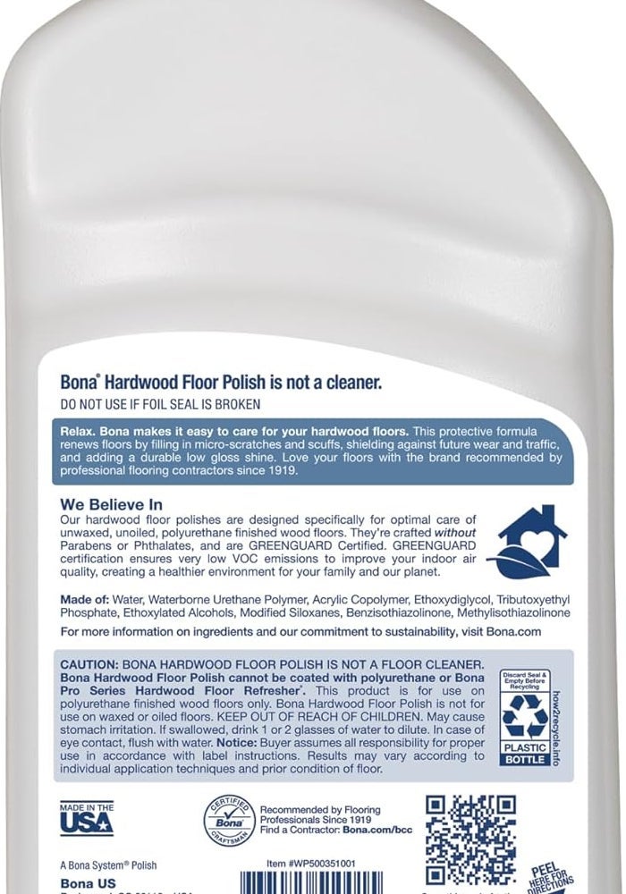 Bona Hardwood Floor Polish - Low Gloss, 32 oz. Liquid Cleaner - Image 2