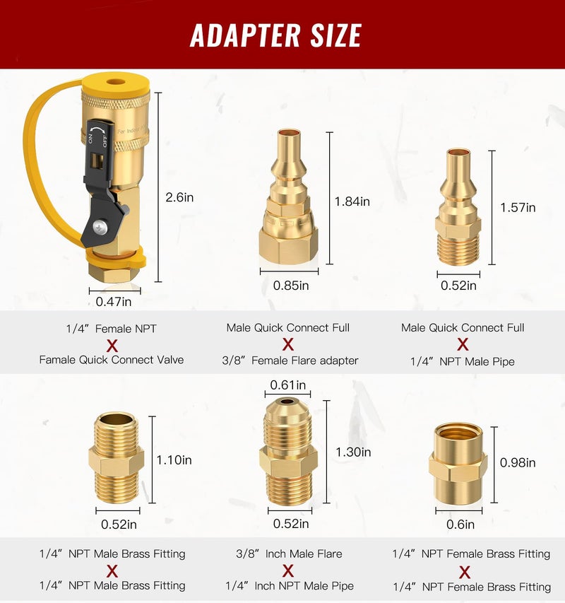 CALPOSE Propane Quick Connect Fittings, 7pcs Rv Quick Connect Propane Fittings for Low Pressure Gas Appliance Heater Grill Fire Pit and RV Quick Connect，100% Soild Brass - Image 4