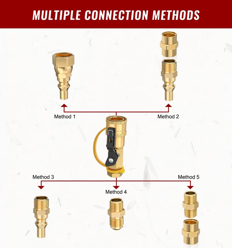 CALPOSE Propane Quick Connect Fittings, 7pcs Rv Quick Connect Propane Fittings for Low Pressure Gas Appliance Heater Grill Fire Pit and RV Quick Connect，100% Soild Brass - Image 5