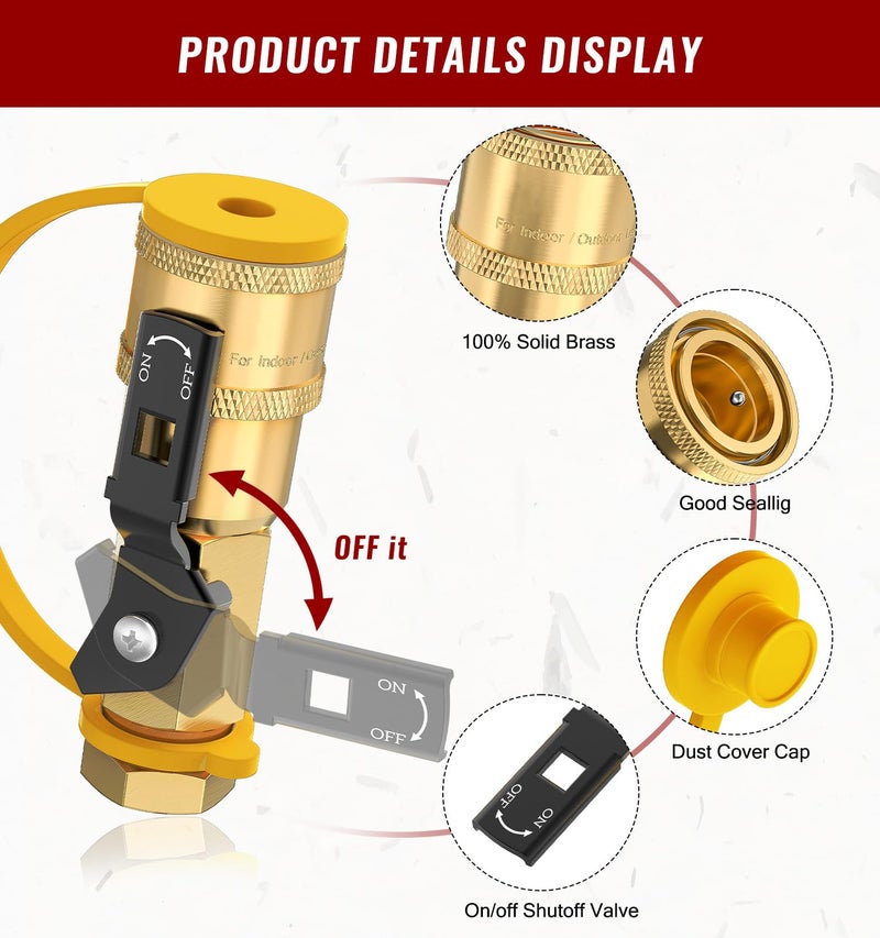 CALPOSE Propane Quick Connect Fittings, 7pcs Rv Quick Connect Propane Fittings for Low Pressure Gas Appliance Heater Grill Fire Pit and RV Quick Connect，100% Soild Brass - Image 3
