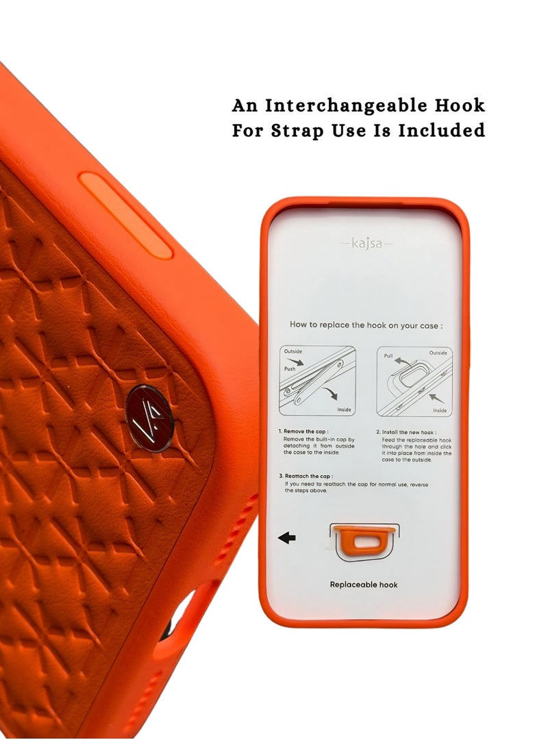 كاجسا جراب Kajsa LuxeQuilt MagSafe لهاتف iPhone 17 Pro Max - جراب جلدي مقاوم للصدمات مع إطار عدسة من الألومنيوم، وزر تحكم بالكاميرا، وخطاف حبل قابل للتبديل (حائز على جائزة Red Dot للتصميم لعام 2026) - برتقالي - Image 3