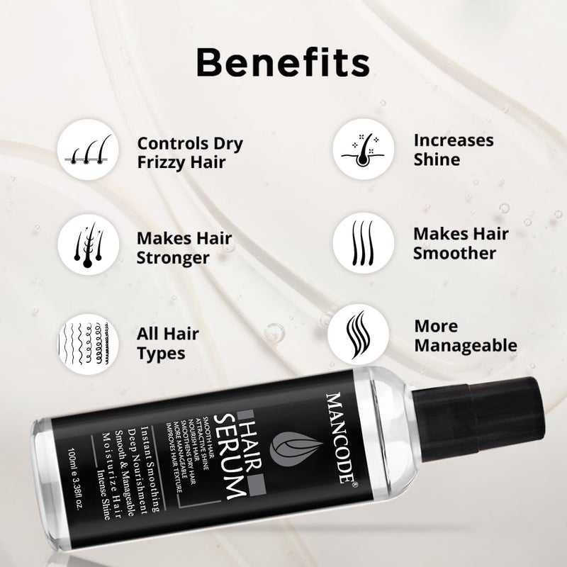 MAN CODE Mancode Hair Serum for Men Instant Shine Smoothness Regular Use For Dry Wet Hair Gives Frizz Free Soft Silky Hair 100ml Mens Hair Serum 100ml e 338fl oz - Image 5