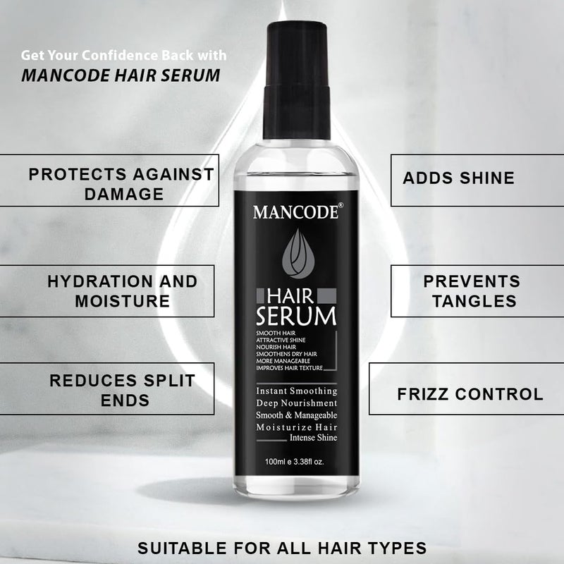MAN CODE Mancode Hair Serum for Men Instant Shine Smoothness Regular Use For Dry Wet Hair Gives Frizz Free Soft Silky Hair 100ml Mens Hair Serum 100ml e 338fl oz - Image 4