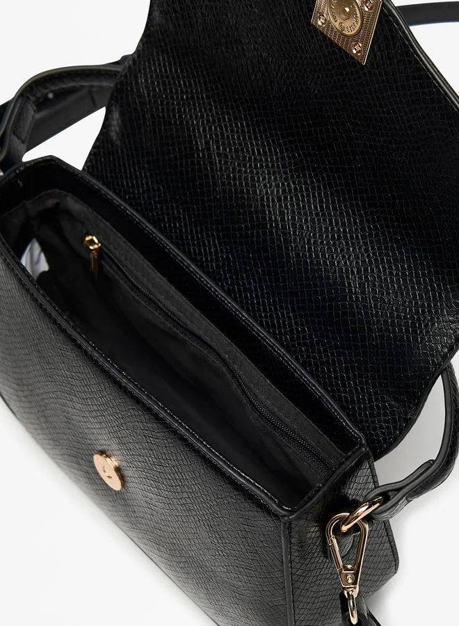 Flora Bella By Shoexpress Textured Satchel Bag with Adjustable Strap and Button Closure