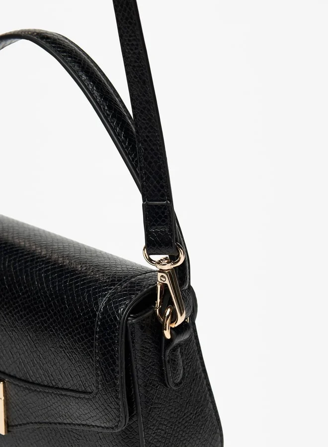 Flora Bella By Shoexpress Textured Satchel Bag with Adjustable Strap and Button Closure