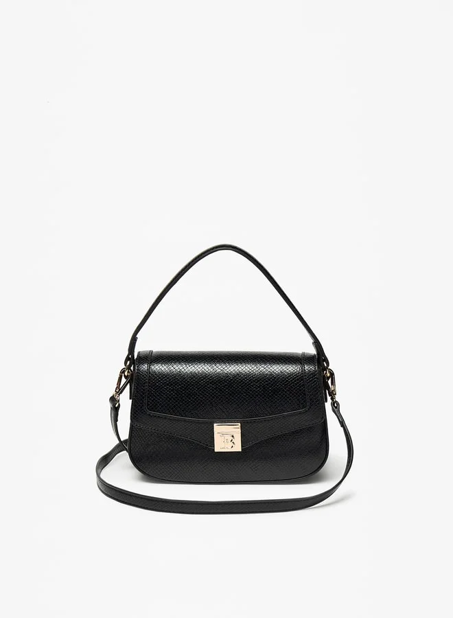 Flora Bella By Shoexpress Textured Satchel Bag with Adjustable Strap and Button Closure