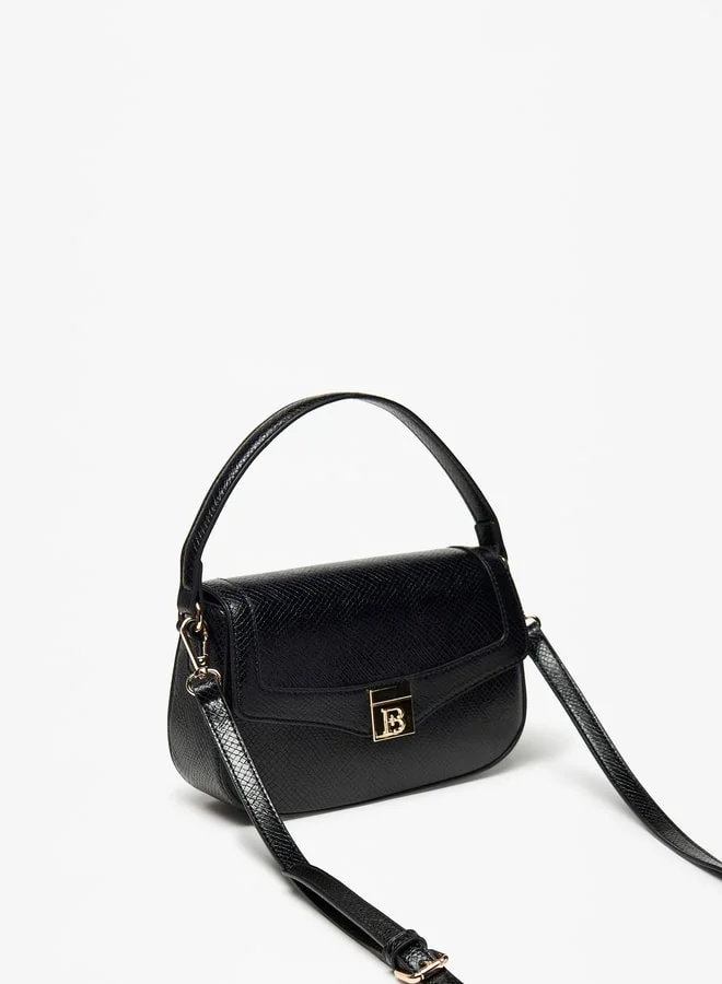 Flora Bella By Shoexpress Textured Satchel Bag with Adjustable Strap and Button Closure