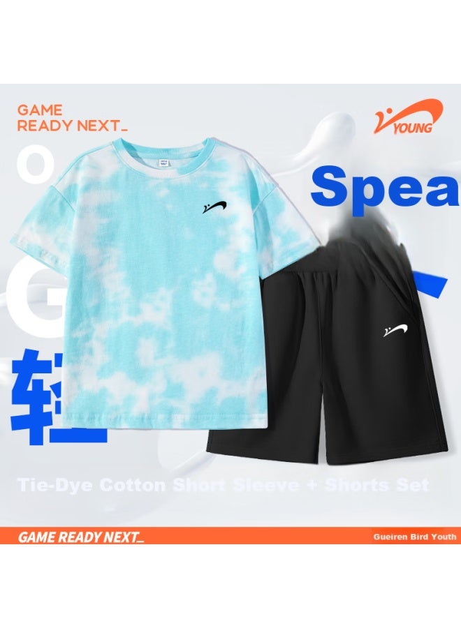 Noble bird Guess Kids Boys' Summer Outfit Set Children's Summer Thin Short Sleeve T-shirt Boys Tie-dye Clothes Girls' Two-piece Set - Image 1