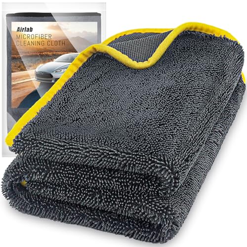 Airlab Microfiber Towels for Cars Wash Drying Extra Large Super Absorbent Cleaning Cloth Auto Detailing Ultra Soft, Lint-Free, Streak-Free, 35 x 24 Inch, Pack of 1, Grey-Yellow, 600 GSM - Image 1
