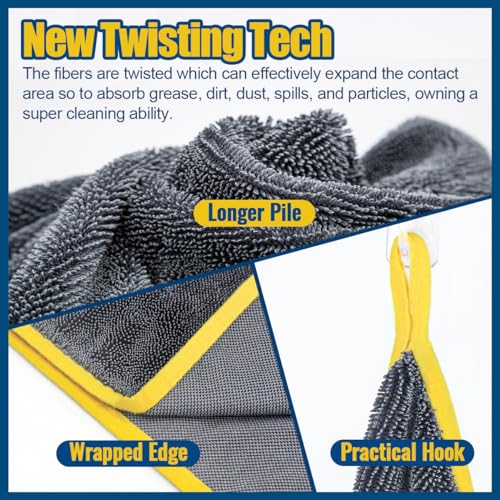 Airlab Microfiber Towels for Cars Wash Drying Extra Large Super Absorbent Cleaning Cloth Auto Detailing Ultra Soft, Lint-Free, Streak-Free, 35 x 24 Inch, Pack of 1, Grey-Yellow, 600 GSM - Image 4