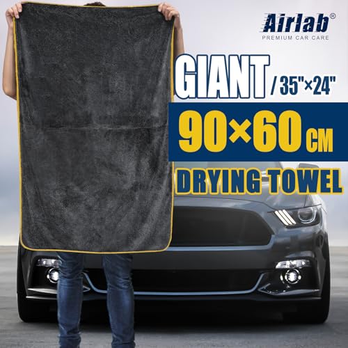 Airlab Microfiber Towels for Cars Wash Drying Extra Large Super Absorbent Cleaning Cloth Auto Detailing Ultra Soft, Lint-Free, Streak-Free, 35 x 24 Inch, Pack of 1, Grey-Yellow, 600 GSM - Image 2