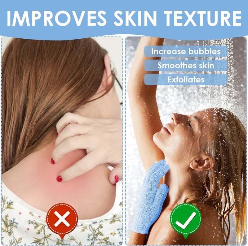 Calitate24 قفازات استحمام لوفا مقشرة 2 قطعة – قفازات فرك عميق لتنظيف الجسم للرجال والنساء – قفازات مقشرة قابلة لإعادة الاستخدام لإزالة الجلد الميت، بشرة ناعمة ومتألقة - Image 4