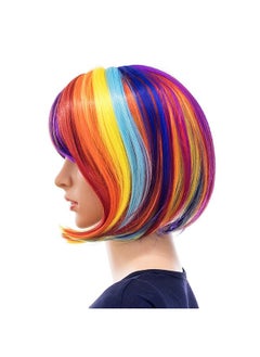 SWACC SWACC Rainbow Colors Straight Short Hair Bob Wig Synthetic Colorful Cosplay Daily Party Flapper Wig for Women with Wig Cap  - Image 2