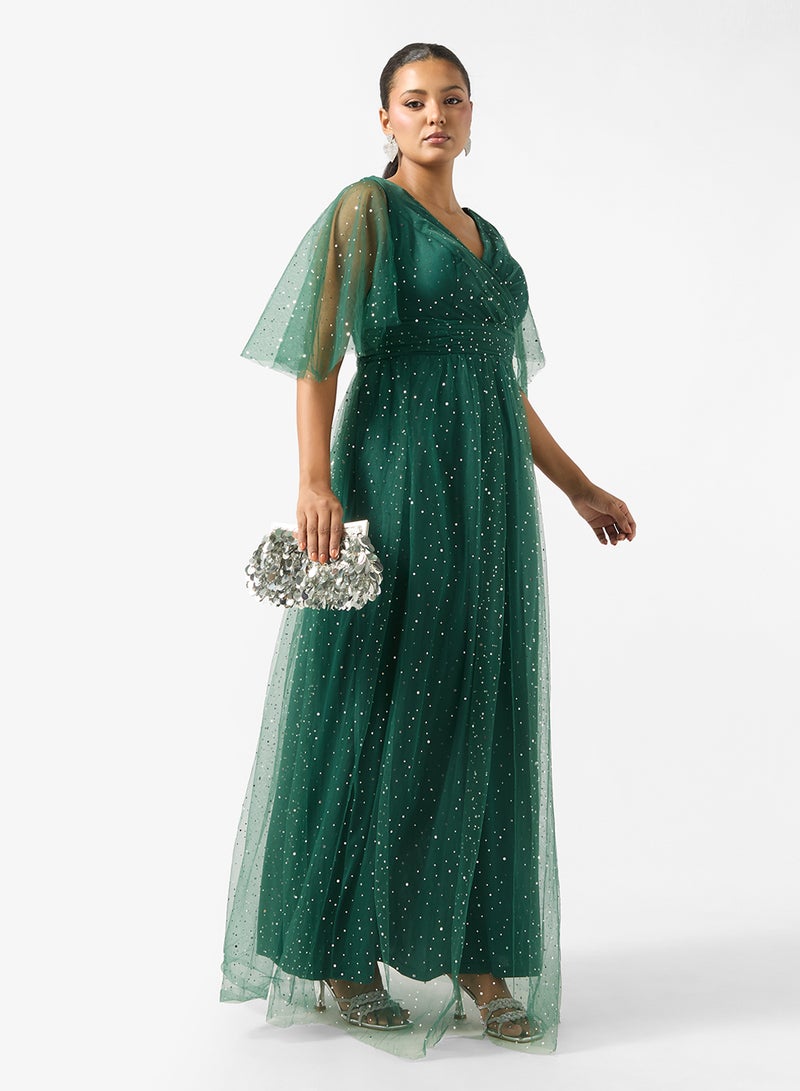 Khizana Plus Size Flouncy Sleeve Shimmer Dress - Image 4