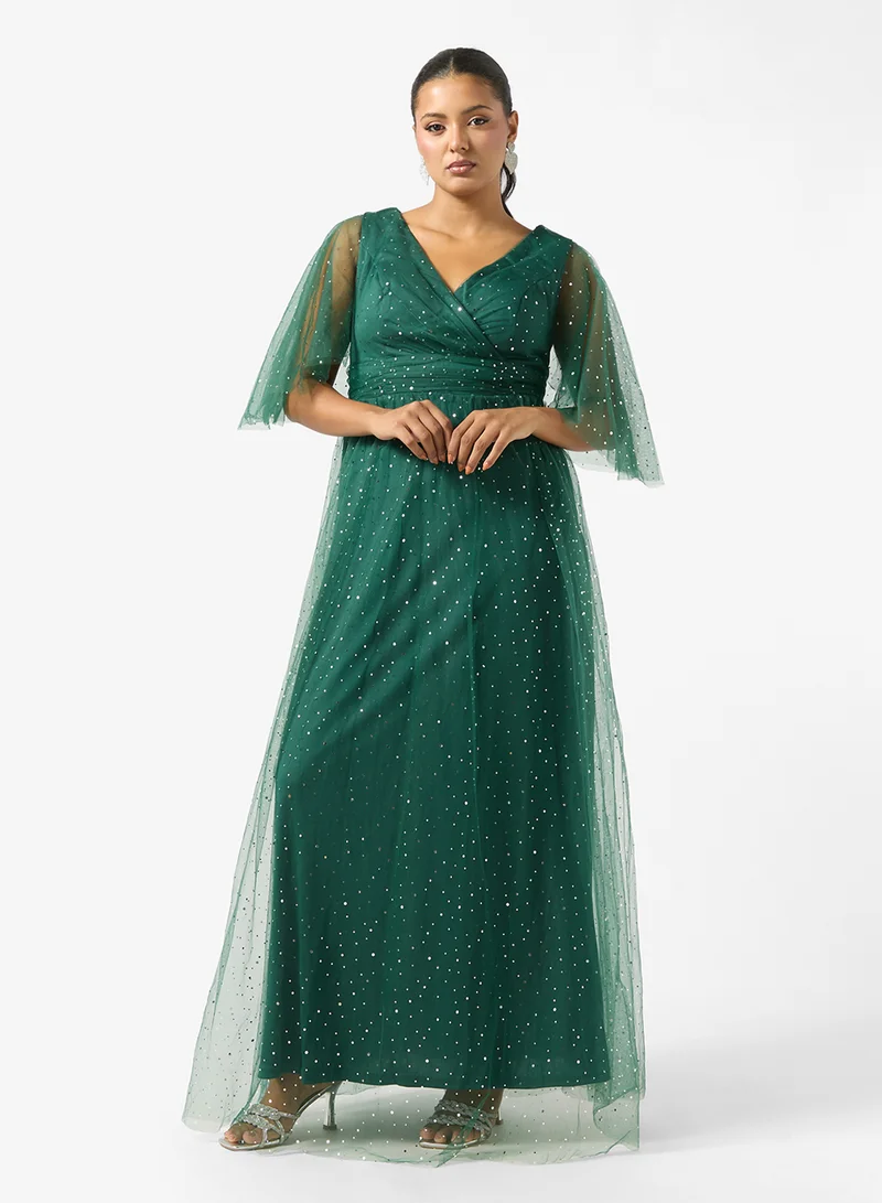 Plus Size Flouncy Sleeve Shimmer Dress