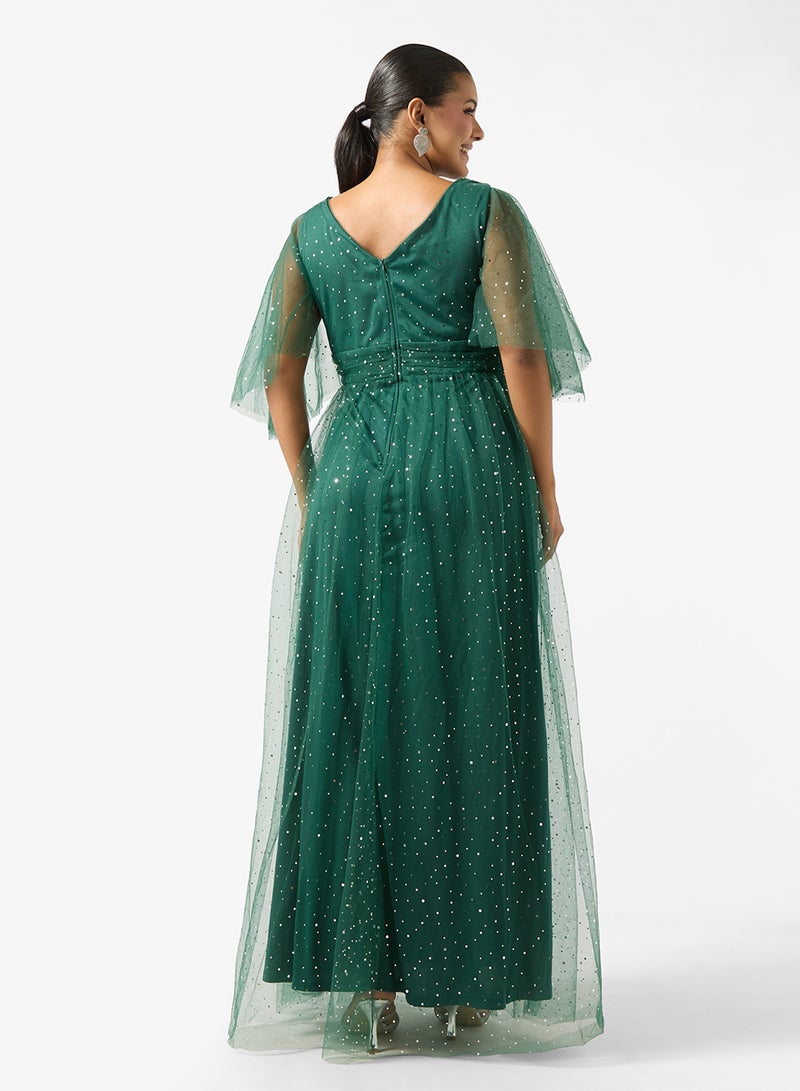 Khizana Plus Size Flouncy Sleeve Shimmer Dress - Image 2