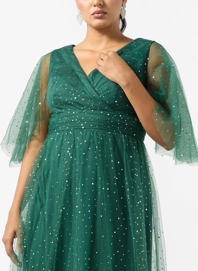 Khizana Plus Size Flouncy Sleeve Shimmer Dress - Image 3