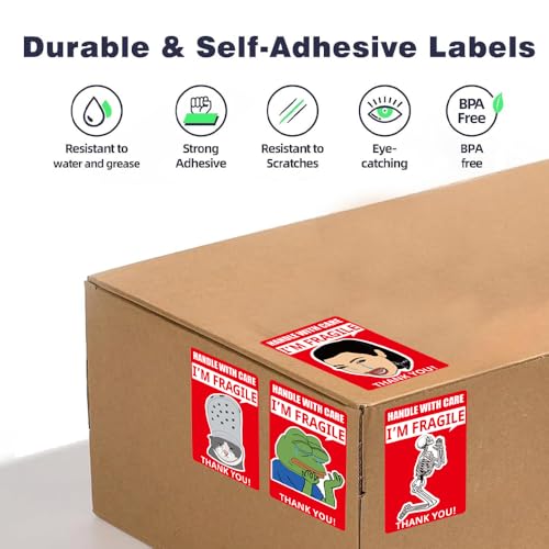 Magictodoor 3x2 Inch Funny Fragile Stickers for Shipping - Cry Meme Design, 500 Strong Adhesive Labels, Handle with Care Stickers for Moving and Packaging (1 Roll) - Image 2