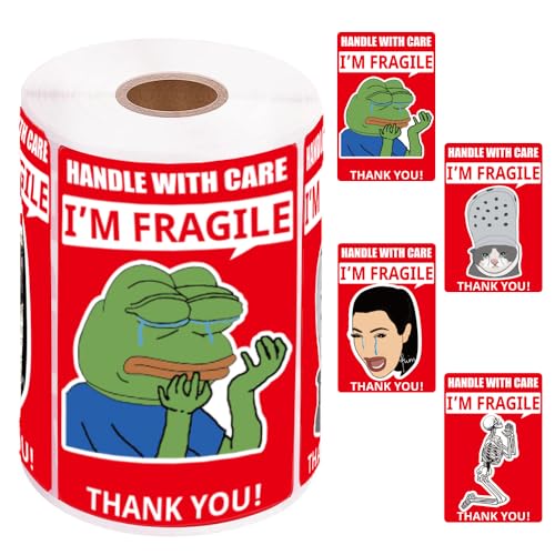 Magictodoor 3x2 Inch Funny Fragile Stickers for Shipping - Cry Meme Design, 500 Strong Adhesive Labels, Handle with Care Stickers for Moving and Packaging (1 Roll) - Image 1