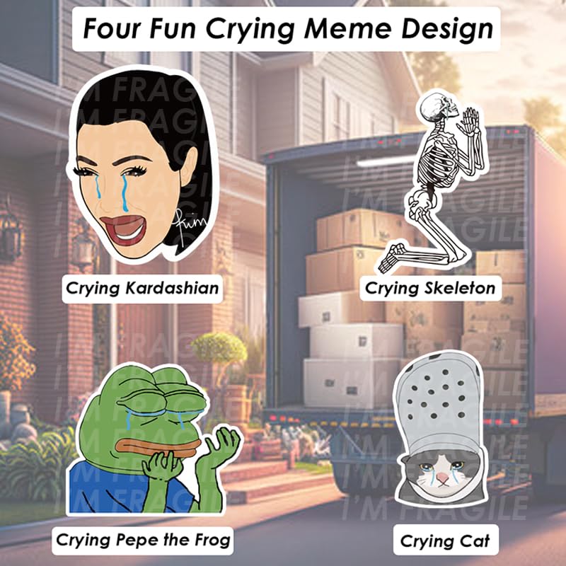 Magictodoor 3x2 Inch Funny Fragile Stickers for Shipping - Cry Meme Design, 500 Strong Adhesive Labels, Handle with Care Stickers for Moving and Packaging (1 Roll) - Image 3
