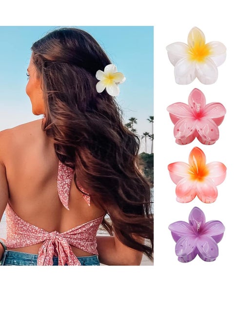 Flower Hair Claw Clips-4PCS for Thick Hair,Strong Hold Nonslip,Hawaiian,Cute Large Hair Clips,for Thin Hair,Hair Accessories for Women Girls Holiday Gifts -4pcs large colorful