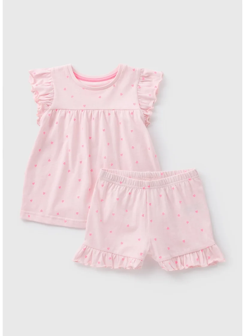 Matalan Girls Pink Heart Ditsy Frill Pyjama Set