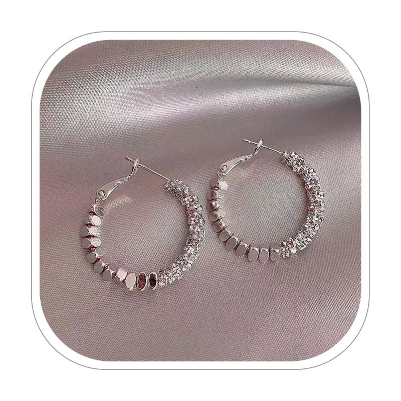 Large Sparkly Cubic Zirconia Hoop Earrings For Women Sterling Silver One Piece Hypoallergenic Lightweight Gift - Image 2