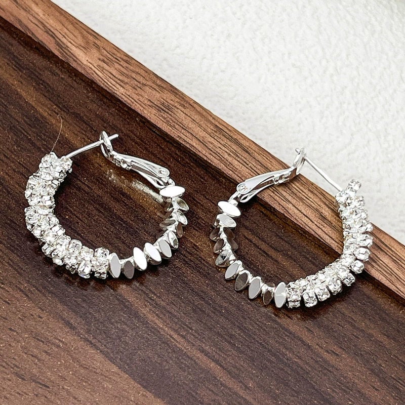 Large Sparkly Cubic Zirconia Hoop Earrings For Women Sterling Silver One Piece Hypoallergenic Lightweight Gift - Image 4