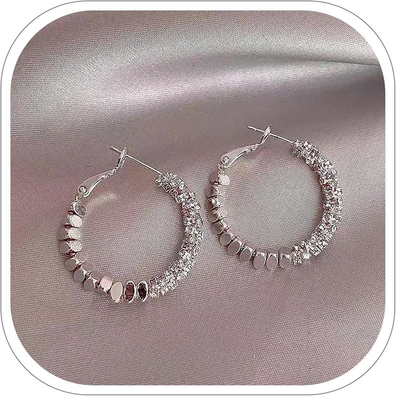 Large Sparkly Cubic Zirconia Hoop Earrings For Women Sterling Silver One Piece Hypoallergenic Lightweight Gift - Image 1