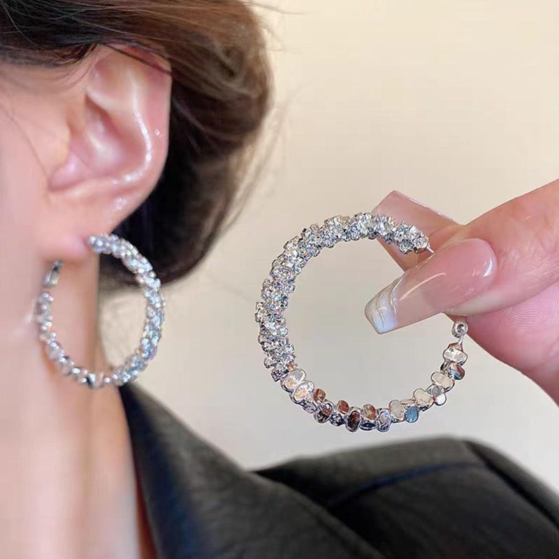 Large Sparkly Cubic Zirconia Hoop Earrings For Women Sterling Silver One Piece Hypoallergenic Lightweight Gift - Image 3