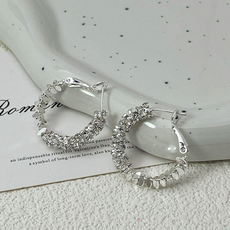 Large Sparkly Cubic Zirconia Hoop Earrings For Women Sterling Silver One Piece Hypoallergenic Lightweight Gift - Image 5