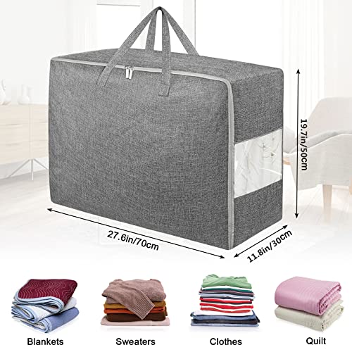Besslly 2Pack 105L Extra Large Storage Bags, Folding Moving Comforter Blanket Storage Bags Closet Organizers and Storage Containers for Clothes with Strong Handles&Zippers Clear Window for Bedding Pillow Grey - Image 2