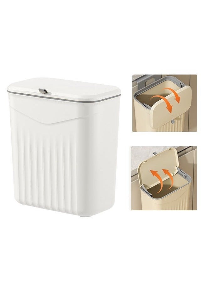 YelaJoy Kitchen Hanging Trash Can with Lid, 3.2 Gallon Waste Bin, Small Plastic Compost Bin for Counter Top or Under Sink Wall, Mounted Garbage Can for Bedroom, Bathroom, Cabinet, Car and Office(White) - Image 1